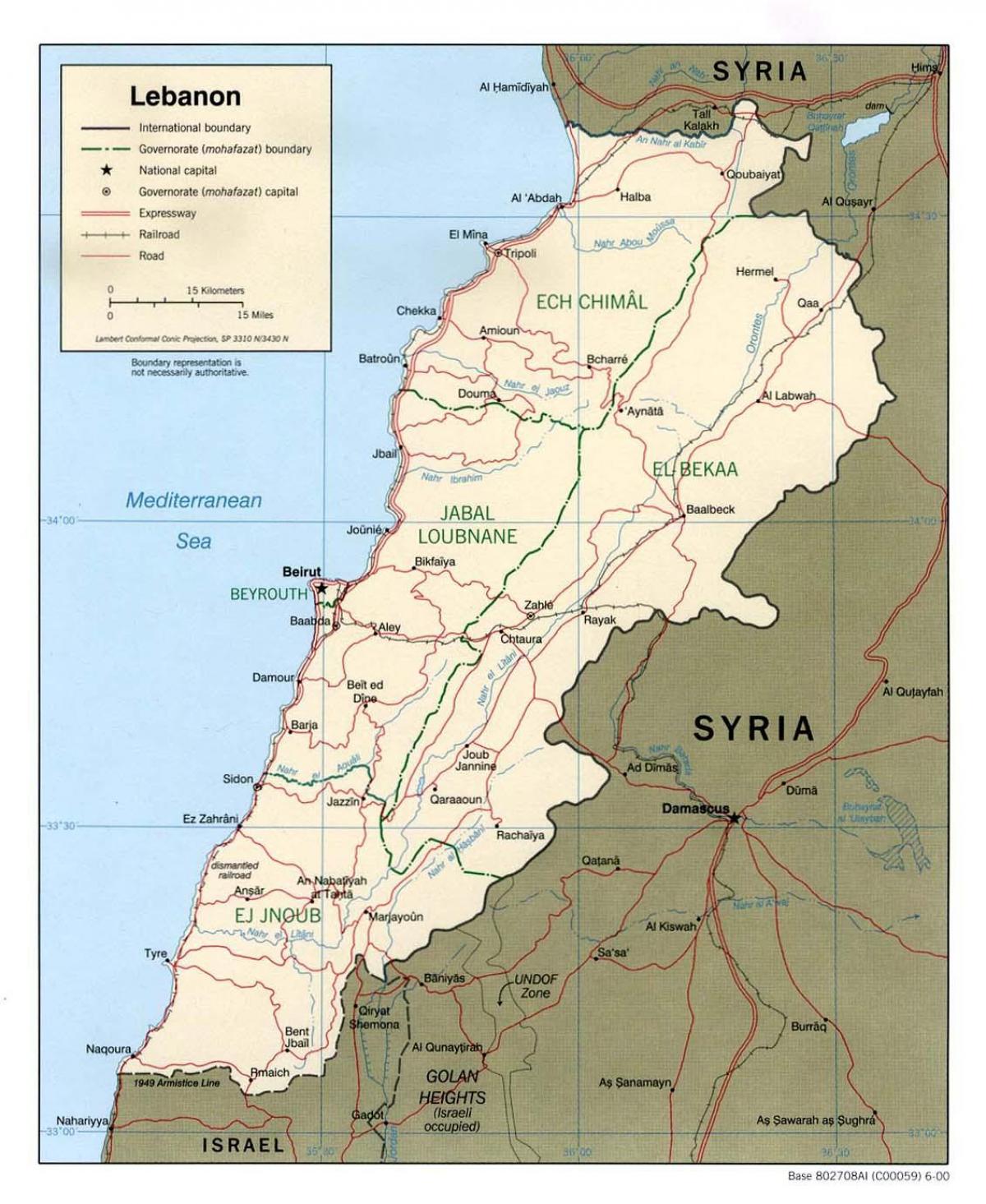 kaart van Libanon