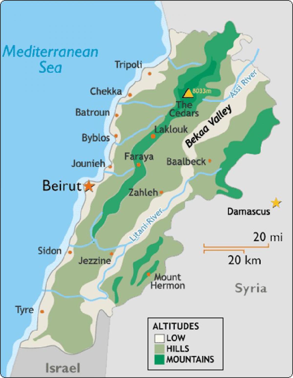 kaart van Libanon klimaat
