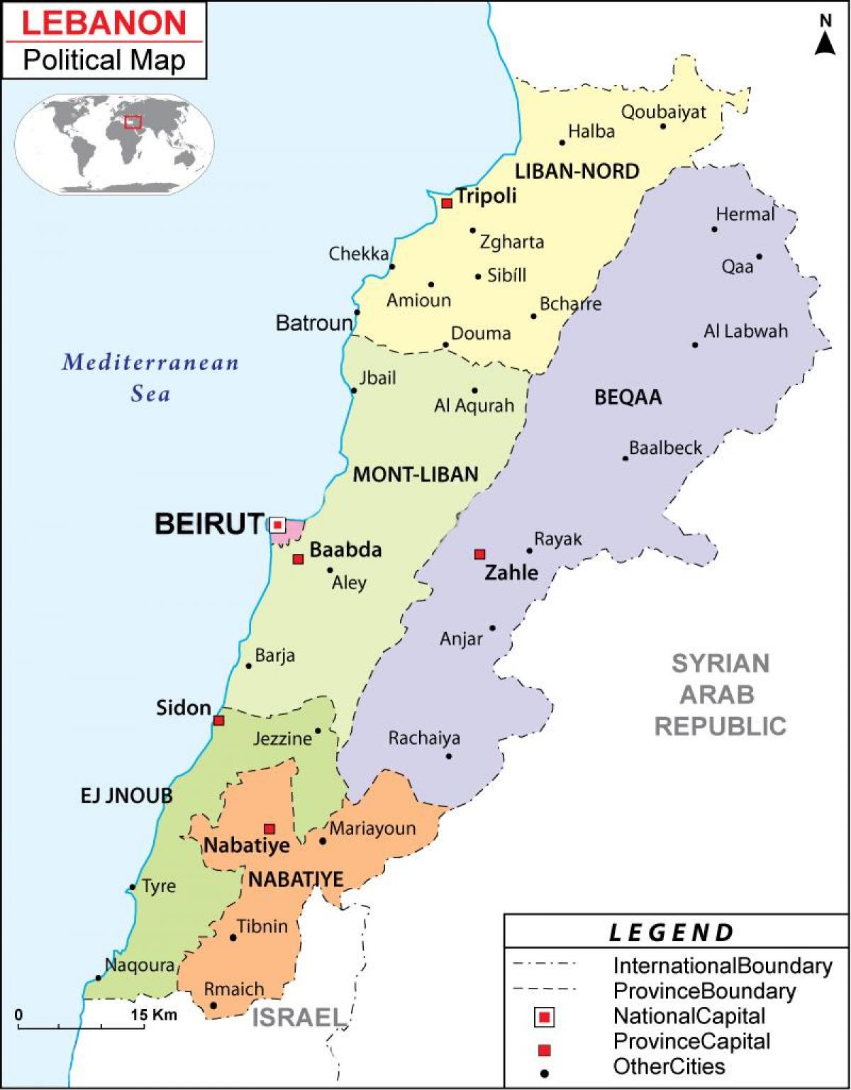 kaart van Libanon politieke