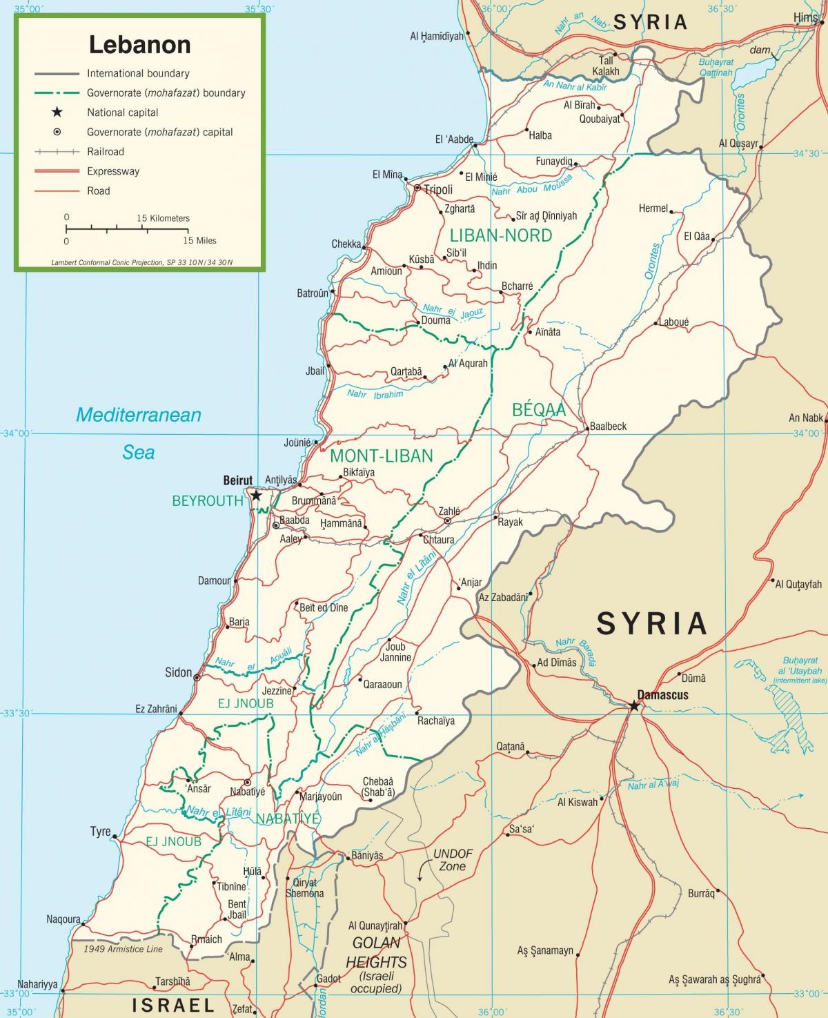 Libanon wegen kaart