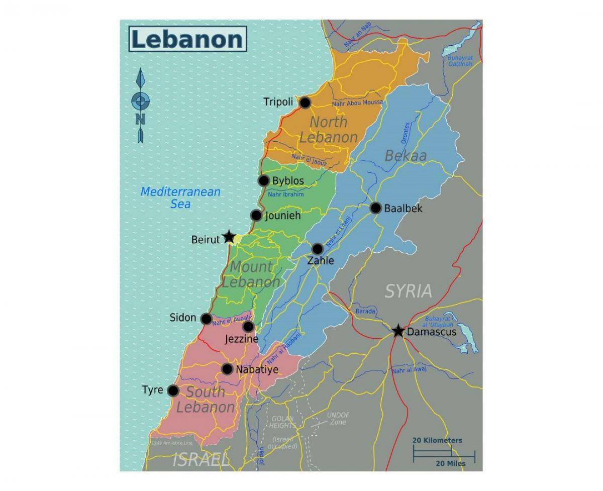 kaart van Libanon toeristische